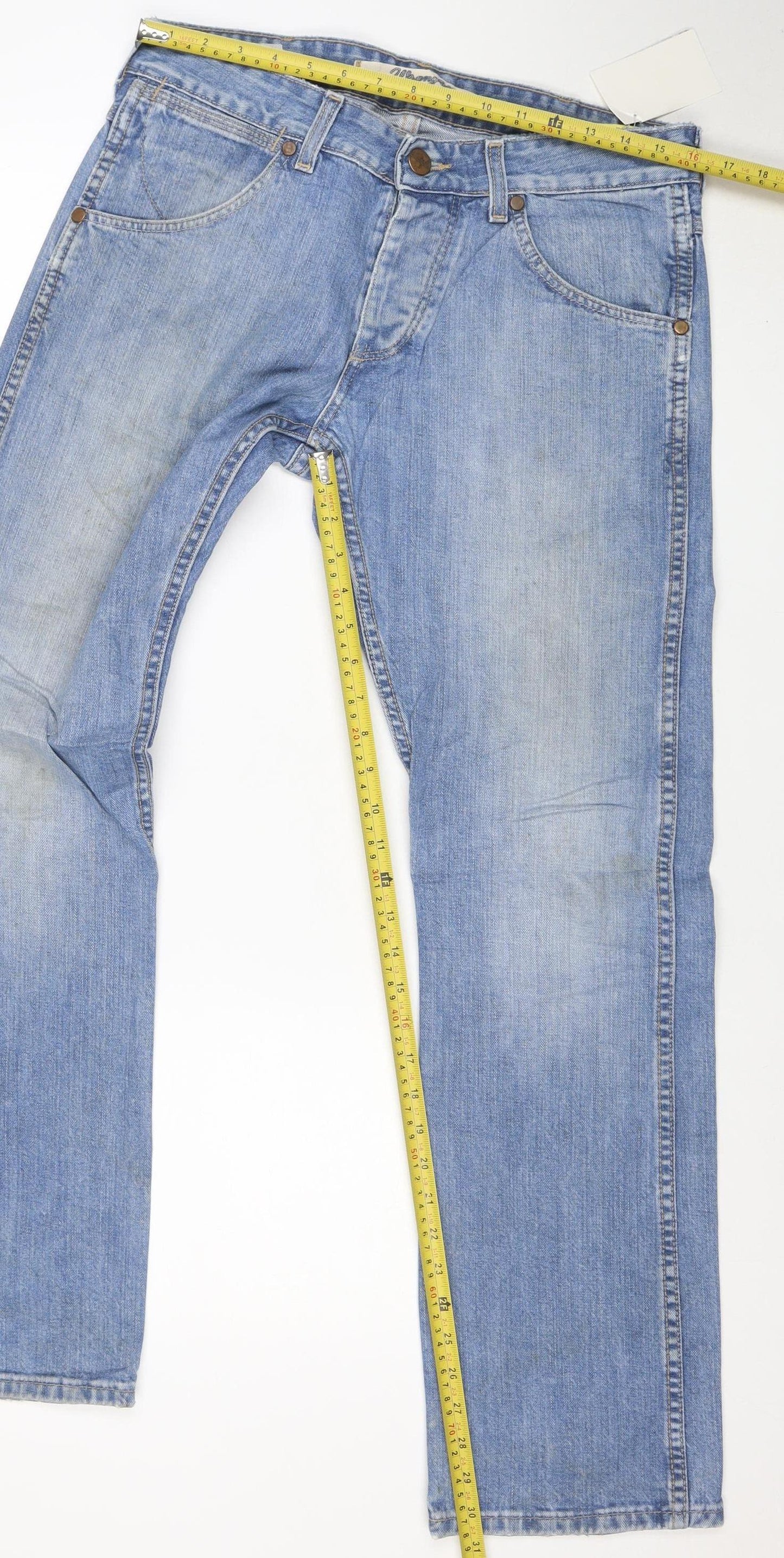 Wrangler Men's Blue 32W 32L Straight Denim Jeans Regular Fit