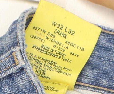 Wrangler Men's Blue 32W 32L Straight Denim Jeans Regular Fit