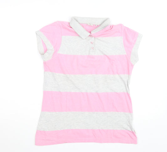 Lee Cooper Womens Pink Grey Striped Polo Shirt Size 14