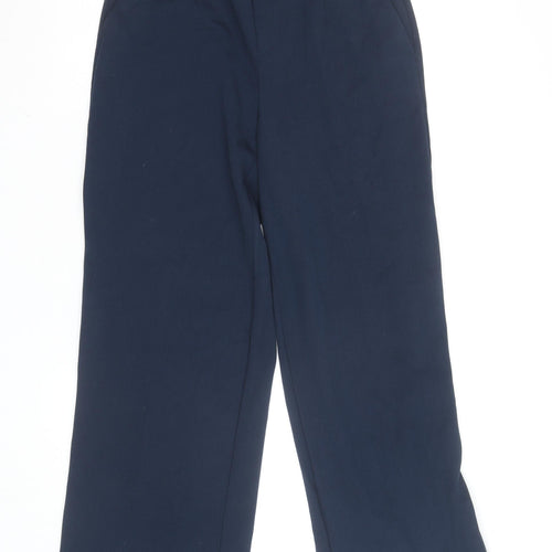 OBJECT Women’s Navy Blue Wide-Leg Trousers Size 12 Elastic Waist