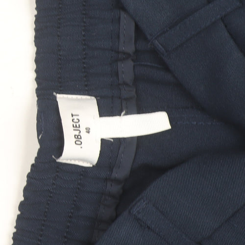 OBJECT Women’s Navy Blue Wide-Leg Trousers Size 12 Elastic Waist