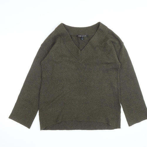 River Island Men's Green V-Neck Wool Blend Jumper XS