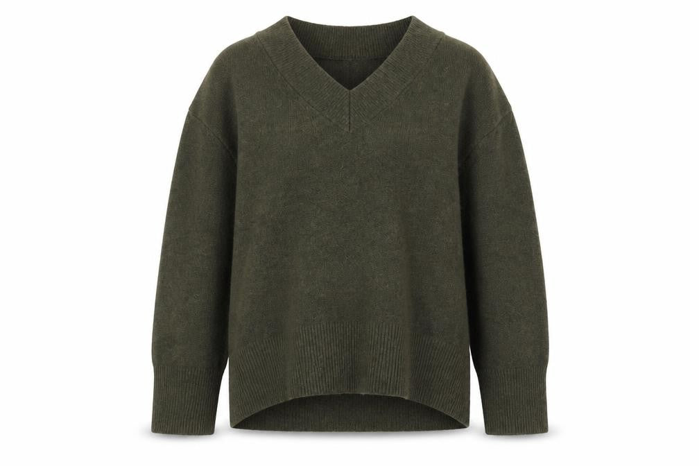 Front view of River Island Men's Green V-Neck Wool Blend Jumper XS