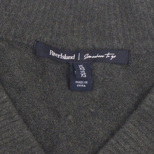 River Island Men's Green V-Neck Wool Blend Jumper XS