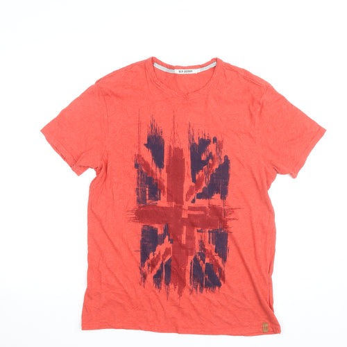 Ben Sherman Men Red Union Jack Graphic Cotton Blend T-Shirt M