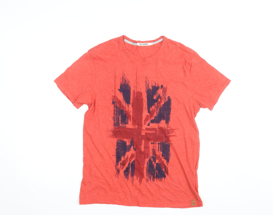 Ben Sherman Men Red Union Jack Graphic Cotton Blend T-Shirt M
