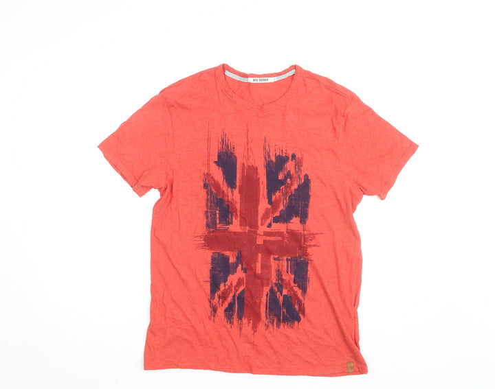 Ben Sherman Men Red Union Jack Graphic Cotton Blend T-Shirt M