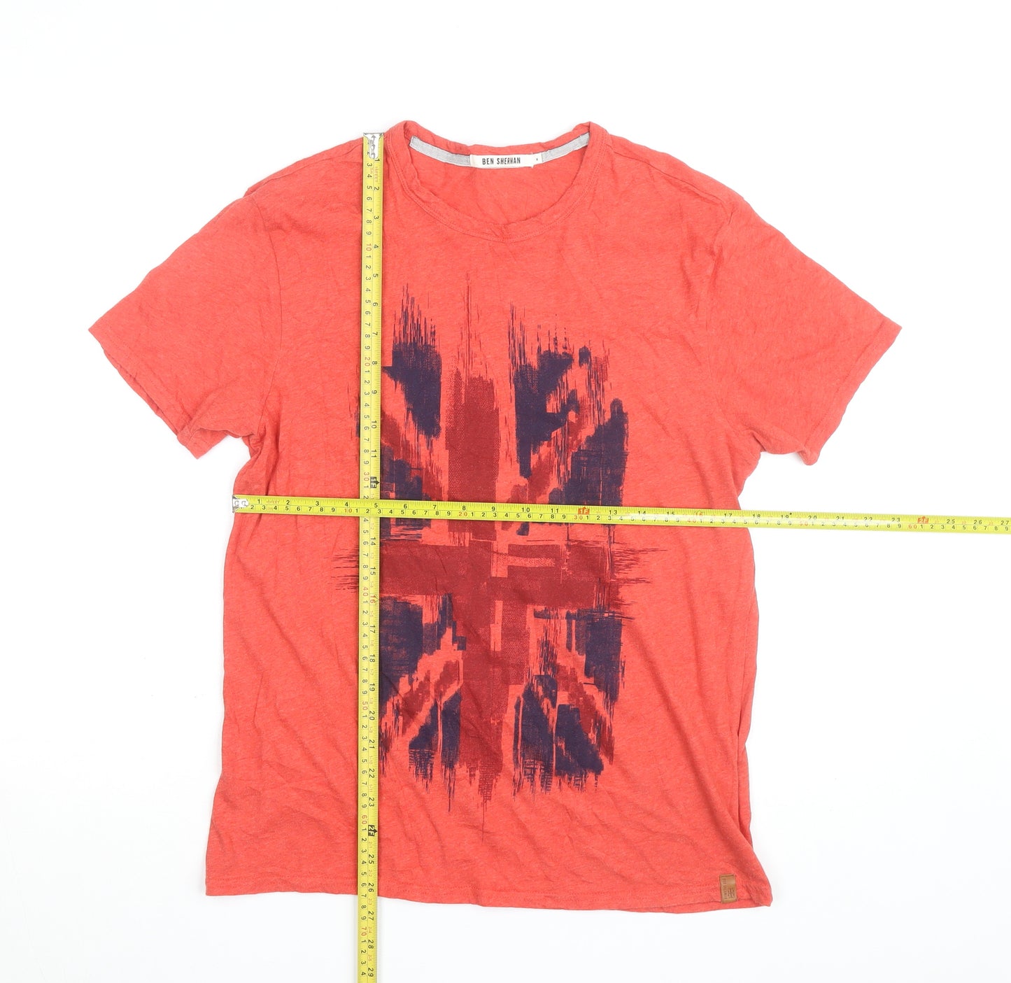 Ben Sherman Men Red Union Jack Graphic Cotton Blend T-Shirt M