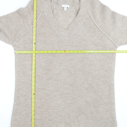 Topshop Women Beige Petite L V-Neck Chunky-Knit Jumper