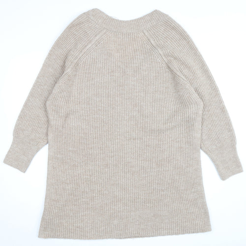 Topshop Women Beige Petite L V-Neck Chunky-Knit Jumper