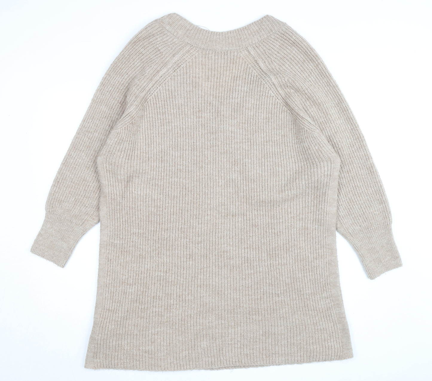 Topshop Women Beige Petite L V-Neck Chunky-Knit Jumper