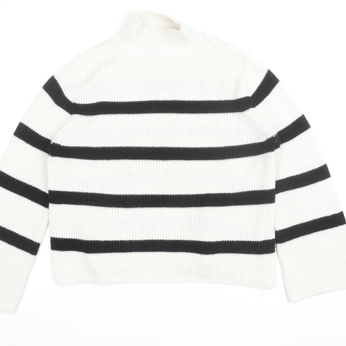 Banana Republic Women’s White Black Striped Merino Wool Mock Neck Jumper M