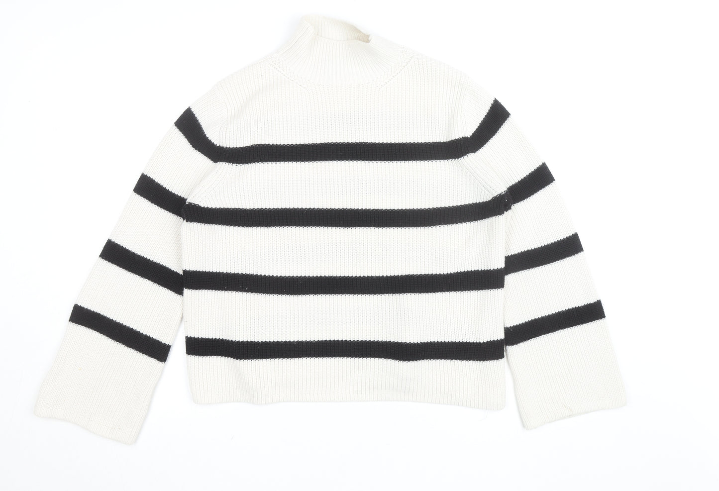 Banana Republic Women’s White Black Striped Merino Wool Mock Neck Jumper M