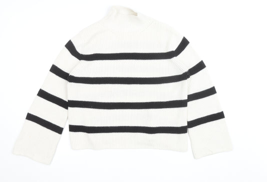 Banana Republic Women’s White Black Striped Merino Wool Mock Neck Jumper M
