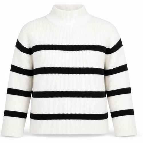 Banana Republic Women’s White Black Striped Merino Wool Mock Neck Jumper M