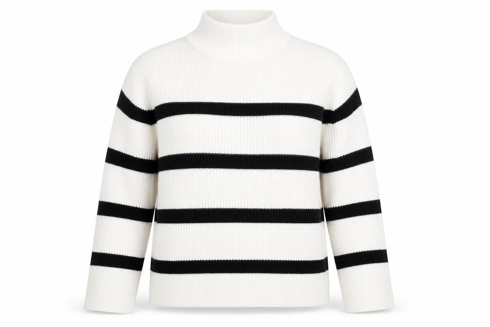 Banana Republic Women’s White Black Striped Merino Wool Mock Neck Jumper M