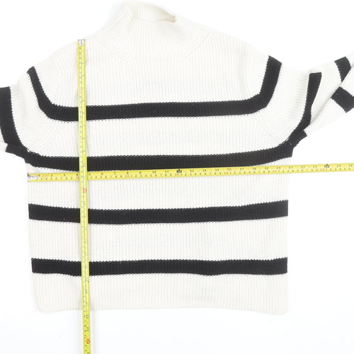 Banana Republic Women’s White Black Striped Merino Wool Mock Neck Jumper M