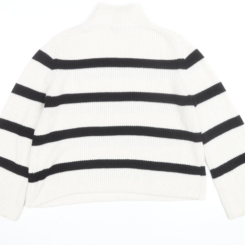 Banana Republic Women’s White Black Striped Merino Wool Mock Neck Jumper M
