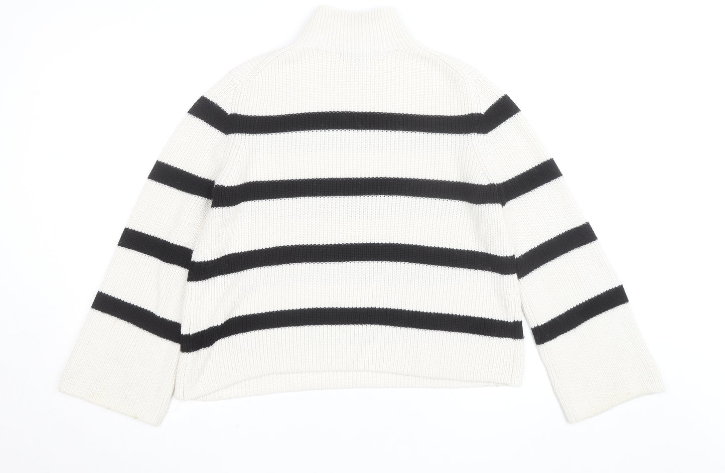 Banana Republic Women’s White Black Striped Merino Wool Mock Neck Jumper M