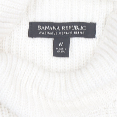 Banana Republic Women’s White Black Striped Merino Wool Mock Neck Jumper M