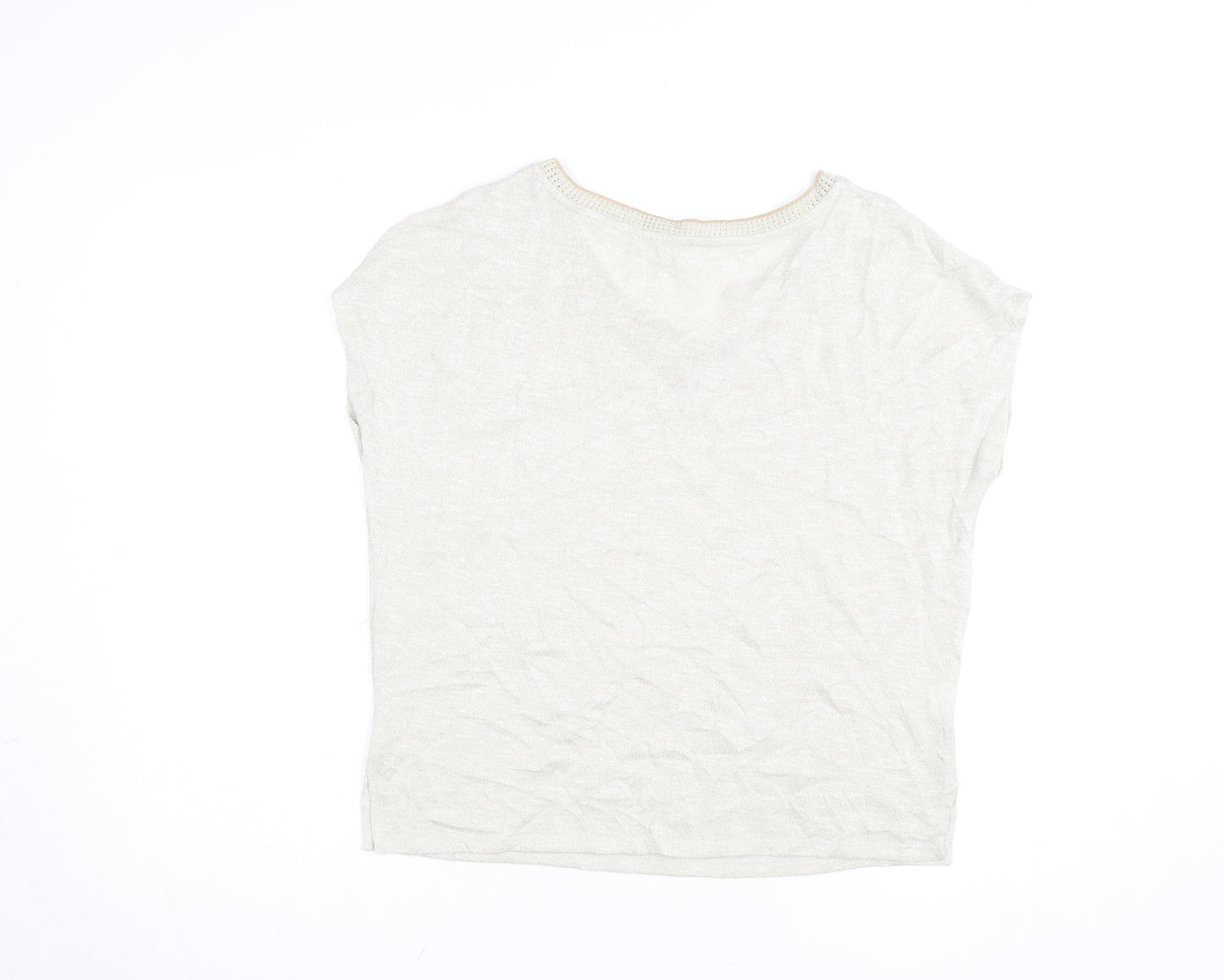 MNG Women's Beige V-Neck Short Sleeve Basic T-Shirt Size 8