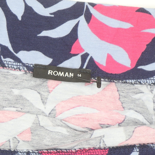 Roman Women’s Blue Floral A-Line Knee Length Stretch Skirt Size 14