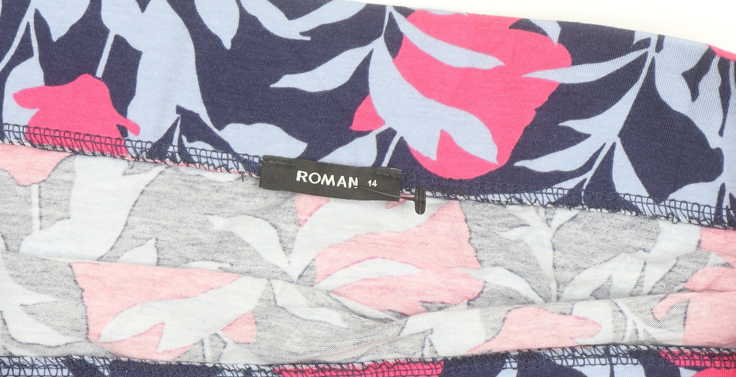 Roman Women’s Blue Floral A-Line Knee Length Stretch Skirt Size 14
