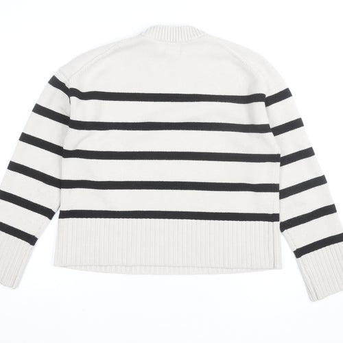 H&M Women’s Beige Black Striped Crew Neck Cotton Jumper Size 8