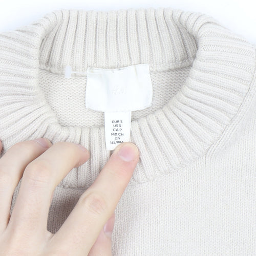 H&M Women’s Beige Black Striped Crew Neck Cotton Jumper Size 8