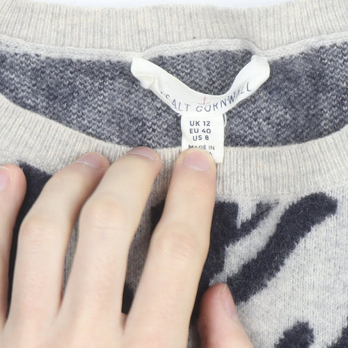 Seasalt Cornwall Women’s Grey Floral Lambswool Jumper UK 12