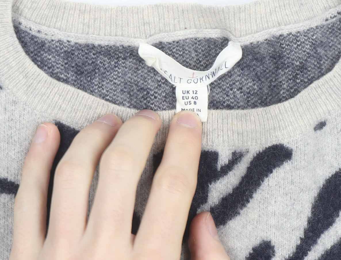Seasalt Cornwall Women’s Grey Floral Lambswool Jumper UK 12