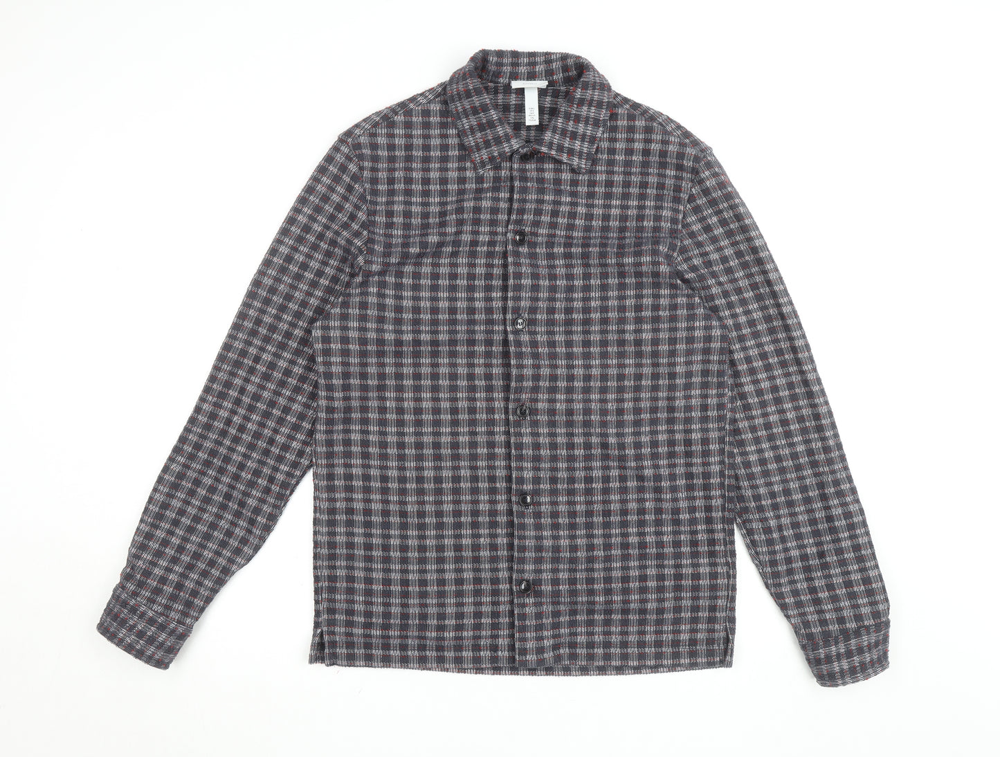 H&M Men's Grey Check Regular Fit Long Sleeve Button-Up Shirt Size S