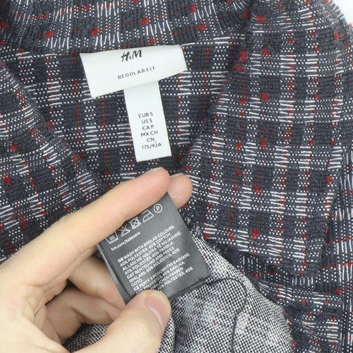 H&M Men's Grey Check Regular Fit Long Sleeve Button-Up Shirt Size S