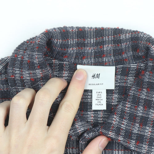 H&M Men's Grey Check Regular Fit Long Sleeve Button-Up Shirt Size S