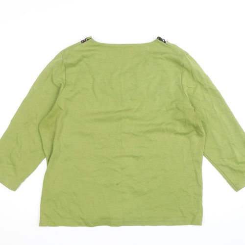 Dash Womens Green 3/4 Sleeve Embroidered V-Neck Cotton T-Shirt Size 12
