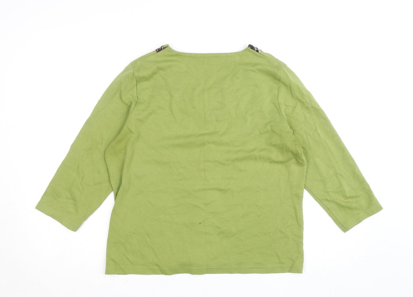 Dash Womens Green 3/4 Sleeve Embroidered V-Neck Cotton T-Shirt Size 12