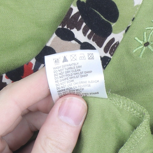 Dash Womens Green 3/4 Sleeve Embroidered V-Neck Cotton T-Shirt Size 12