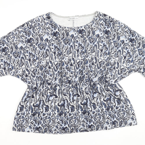 Gallery Women Blue Floral Ruffle Sleeve Tunic Top UK L