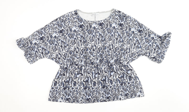Gallery Women Blue Floral Ruffle Sleeve Tunic Top UK L