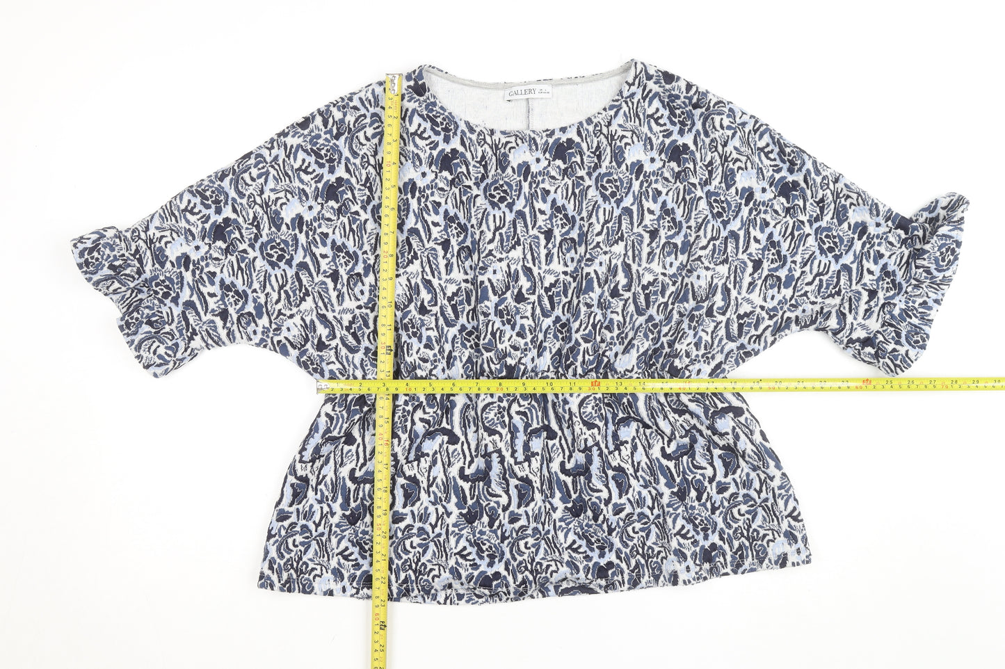 Gallery Women Blue Floral Ruffle Sleeve Tunic Top UK L