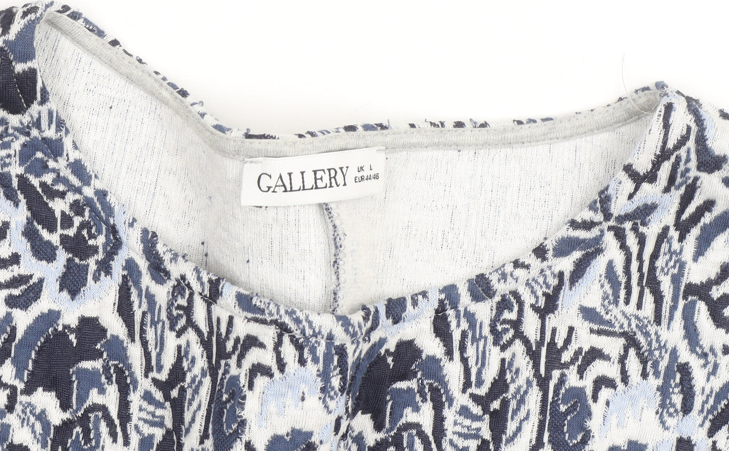 Gallery Women Blue Floral Ruffle Sleeve Tunic Top UK L