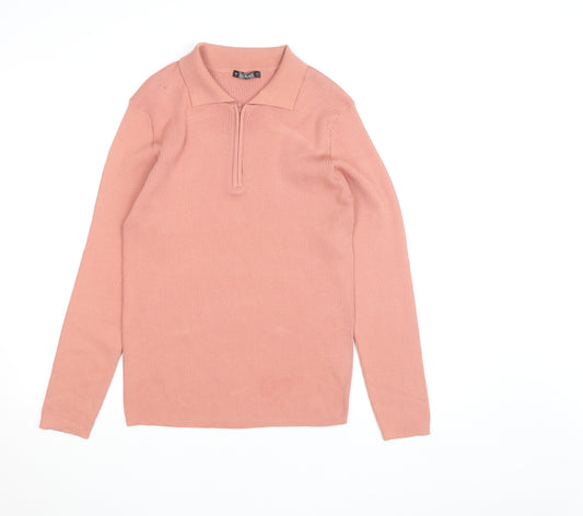 Dunnes Women Pink Long Sleeve Zip Polo Top XL