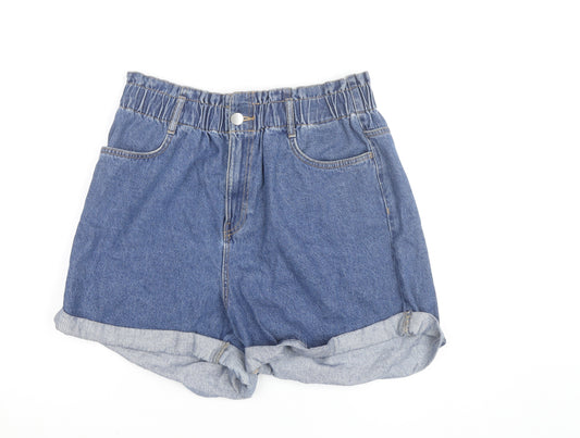 H&M Women Blue Denim Paperbag Shorts Size 12 Relaxed Fit Casual