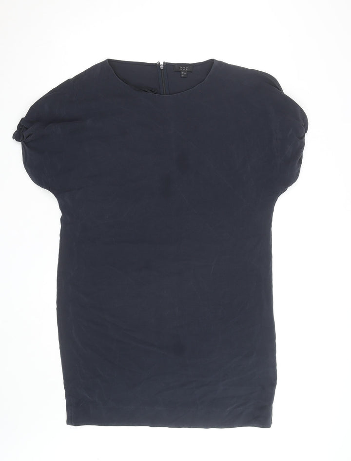 COS Women Blue Silk Short Sleeve Blouse Size 14