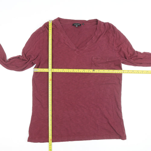 Superdry Womens Red Long Sleeve V-Neck Cotton T-Shirt Size 10