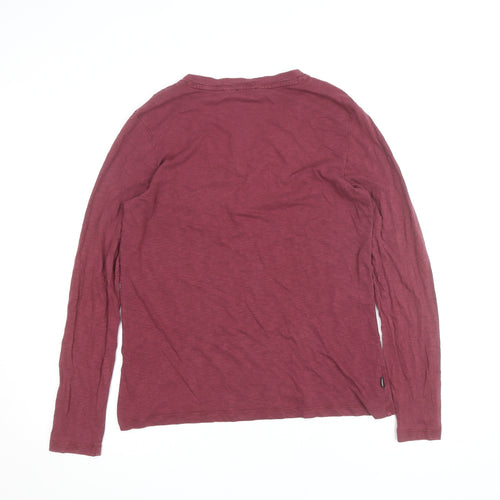 Superdry Womens Red Long Sleeve V-Neck Cotton T-Shirt Size 10