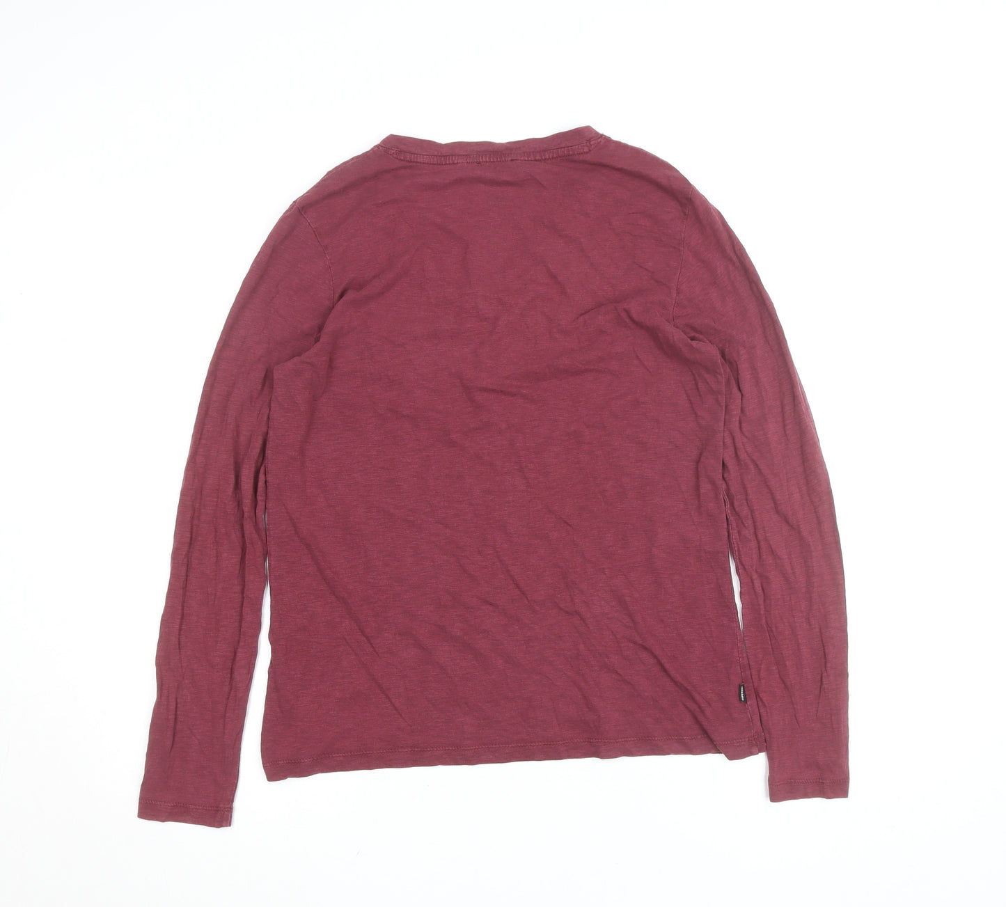 Superdry Womens Red Long Sleeve V-Neck Cotton T-Shirt Size 10