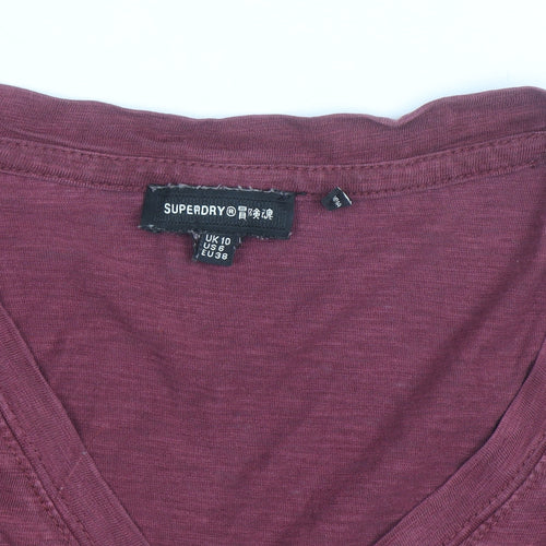 Superdry Womens Red Long Sleeve V-Neck Cotton T-Shirt Size 10