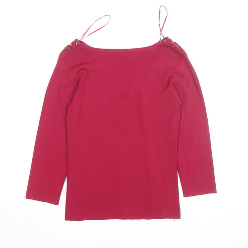SKYdesigns Women Red Beaded Knit Top Size S 3/4 Sleeve