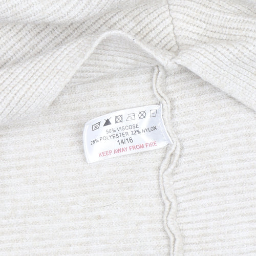 Mudflower Women Beige Roll Neck Ribbed Knit Tunic Jumper Size 14